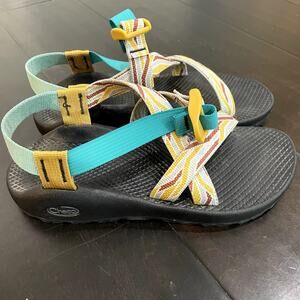 Chaco Z Cloud Sandals Teal Yellow Hiking Outdoor Water Sandal Womens Size 7